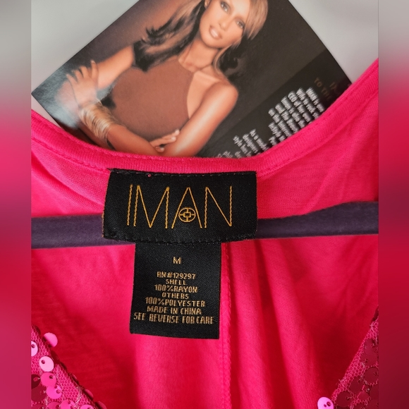 Iman bold pink sequin blouse size medium - Picture 3 of 5